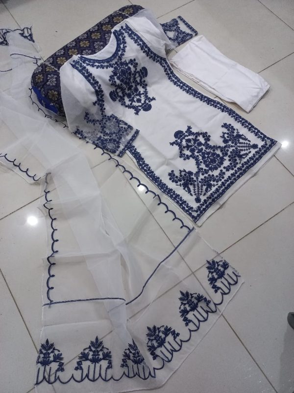 3pcs Front Heavy Embroidery Shirt With Frill Style Embroidered Dupatta