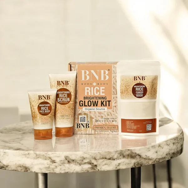 BnB-rice Extract Brightening Skincare Kit | Face Wash, Scrub & Mask