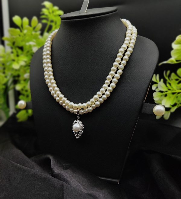 Imported Elegant Double-strand Pearl Necklace With Delicate Pendant | Girls & Women Fashion